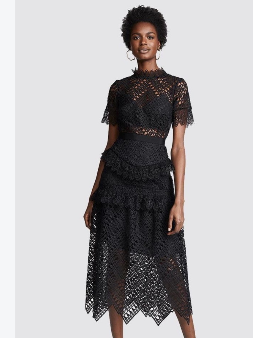 Self-Portrait Black Crochet Lace Midi Skirt triangle edge abstract small